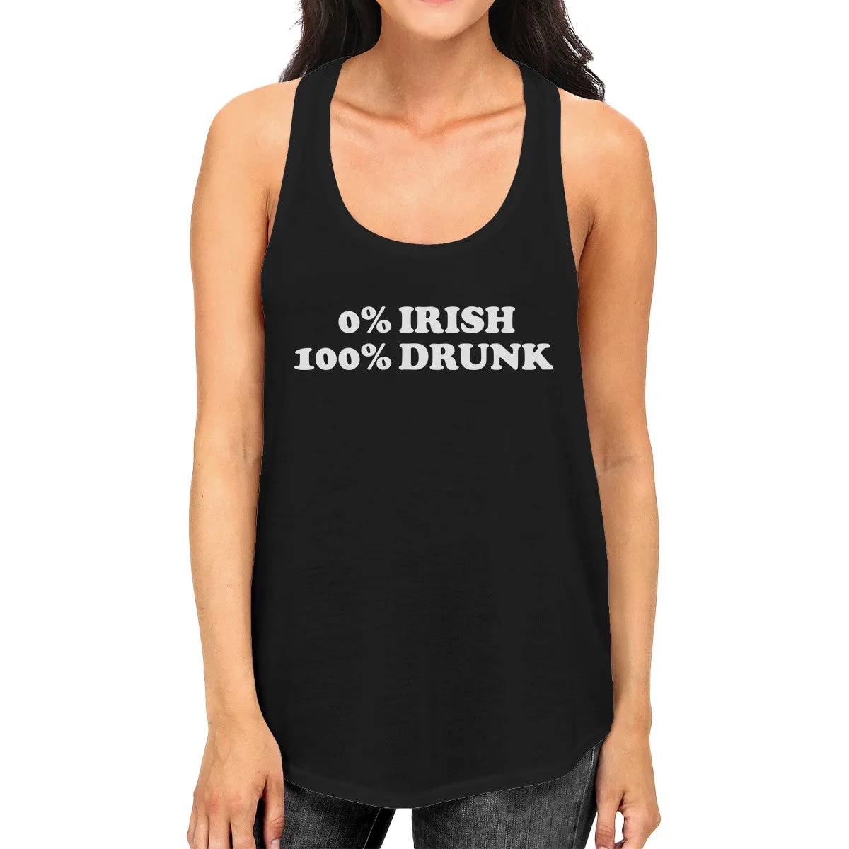 0% Irish 100% Drunk Womens Black St Patricks Day Racerback Tanks