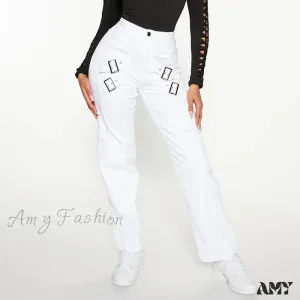 Amy Fashion - Elastic High Waist Fashion Casual Solid Washed Street Vintage Stretch Stylish Denim Jean