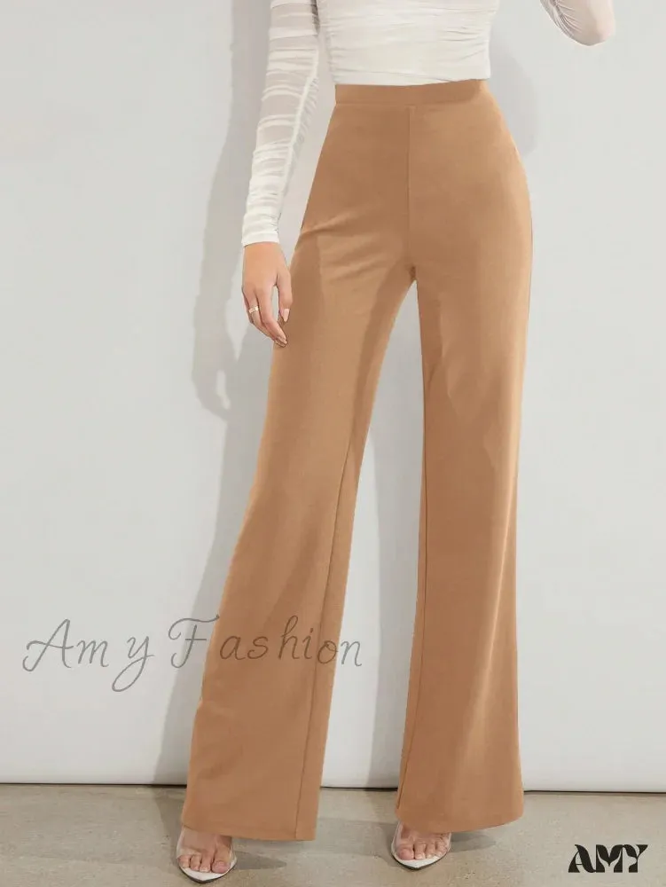 Amy Fashion - Solid High Waist Wide Leg Pants