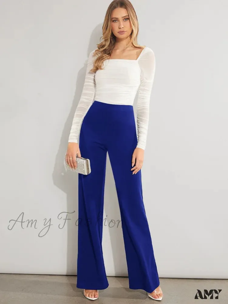 Amy Fashion - Solid High Waist Wide Leg Pants