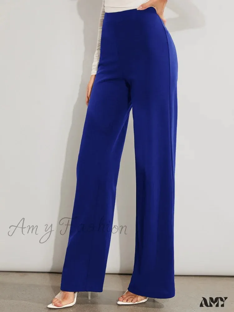 Amy Fashion - Solid High Waist Wide Leg Pants