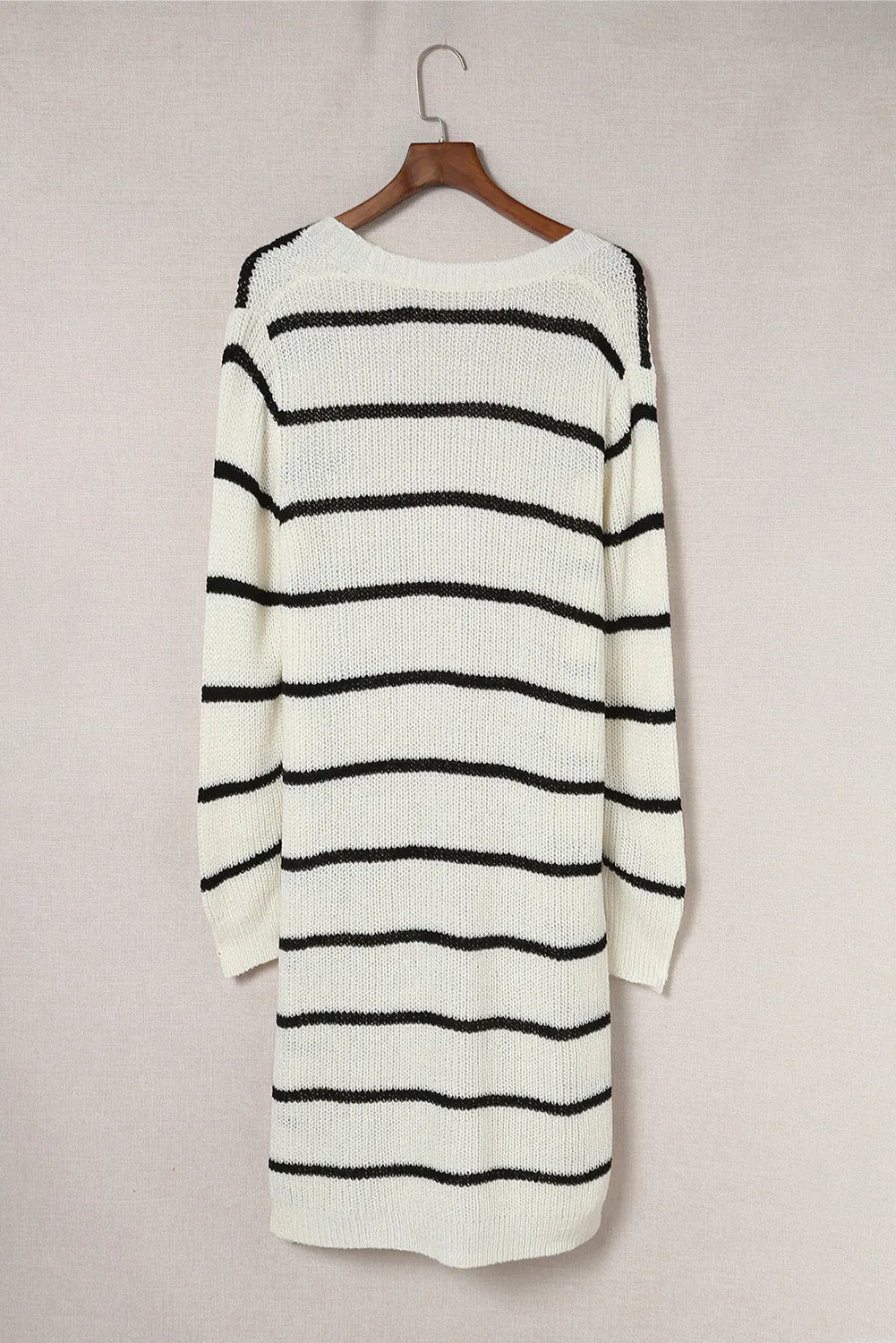 'Anastasia' Striped Open Front Rib-Knit Duster Cardigan