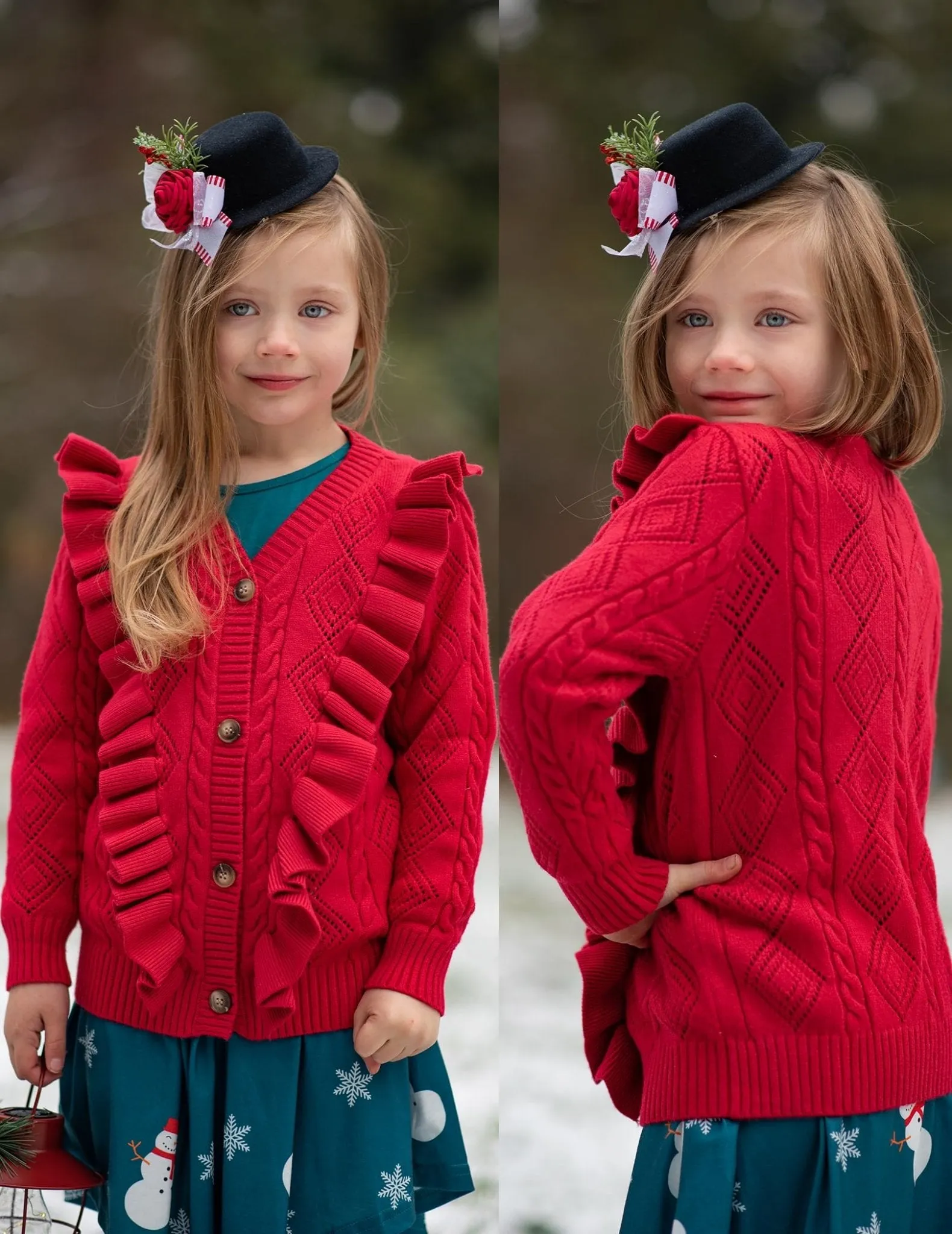 Arshiner Girls School Uniform Cardigan Sweater V Neck Ruffle Trim Cable Knit Fashion Cute Sweater Outwear Button Down Pointelle Knitted Tops Clothes Wine Red for 12-13 Years