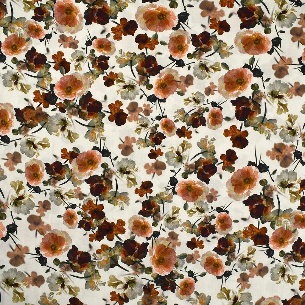 Autumn Poppy Floral Digital Print Rayon Vanilla/Rust