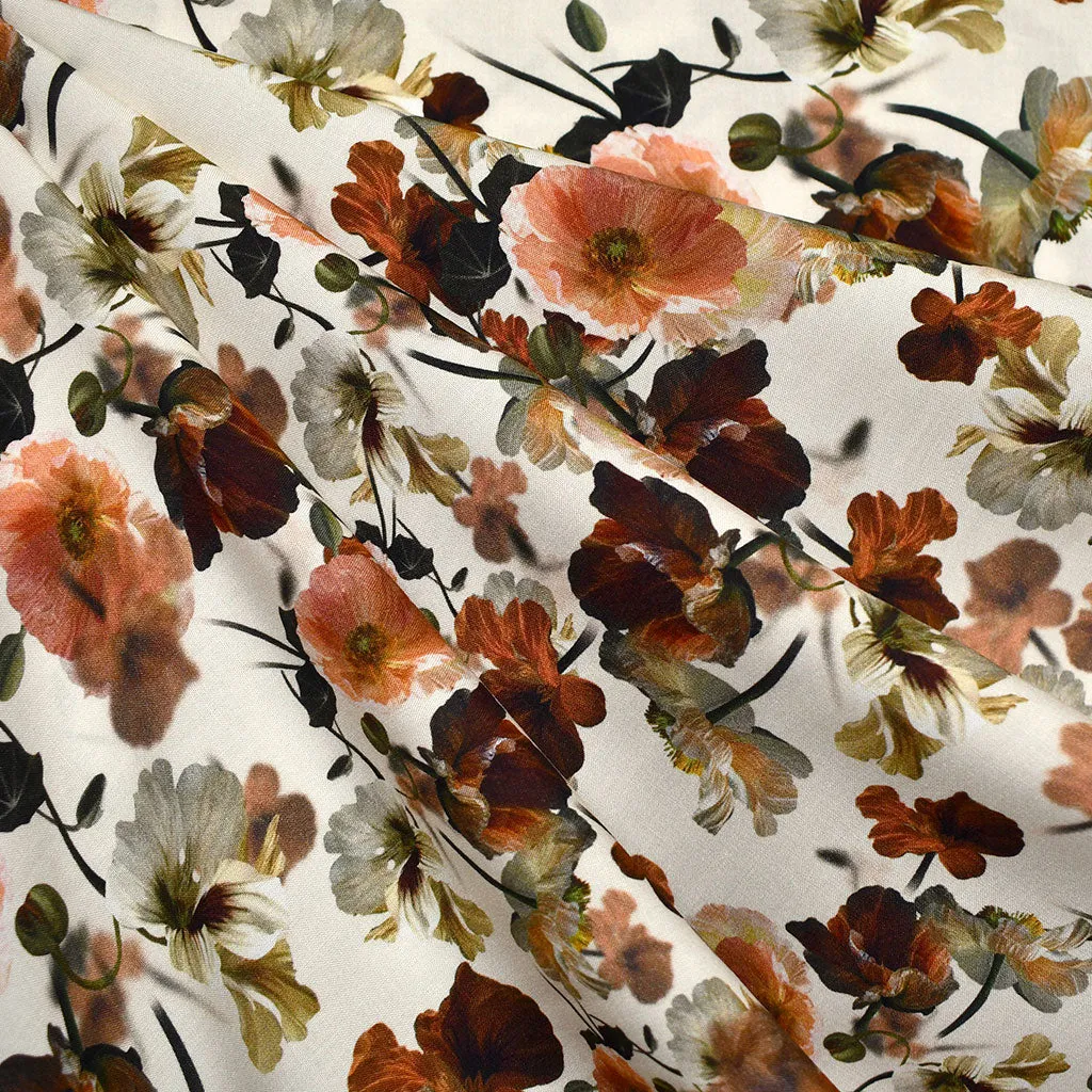 Autumn Poppy Floral Digital Print Rayon Vanilla/Rust