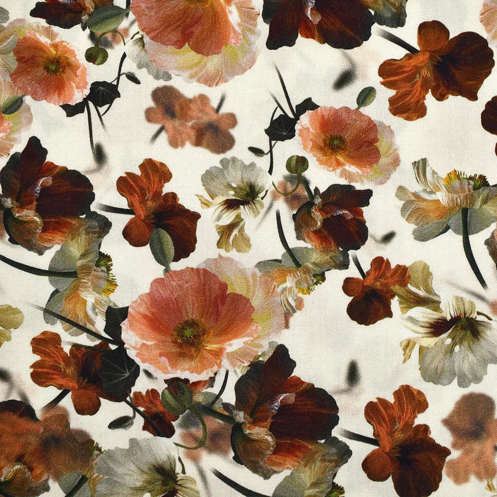 Autumn Poppy Floral Digital Print Rayon Vanilla/Rust