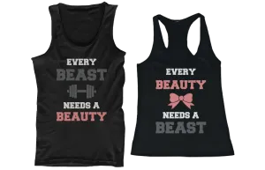 Beauty and Beast Need Each Other His and Her Matching Couple Tank Tops