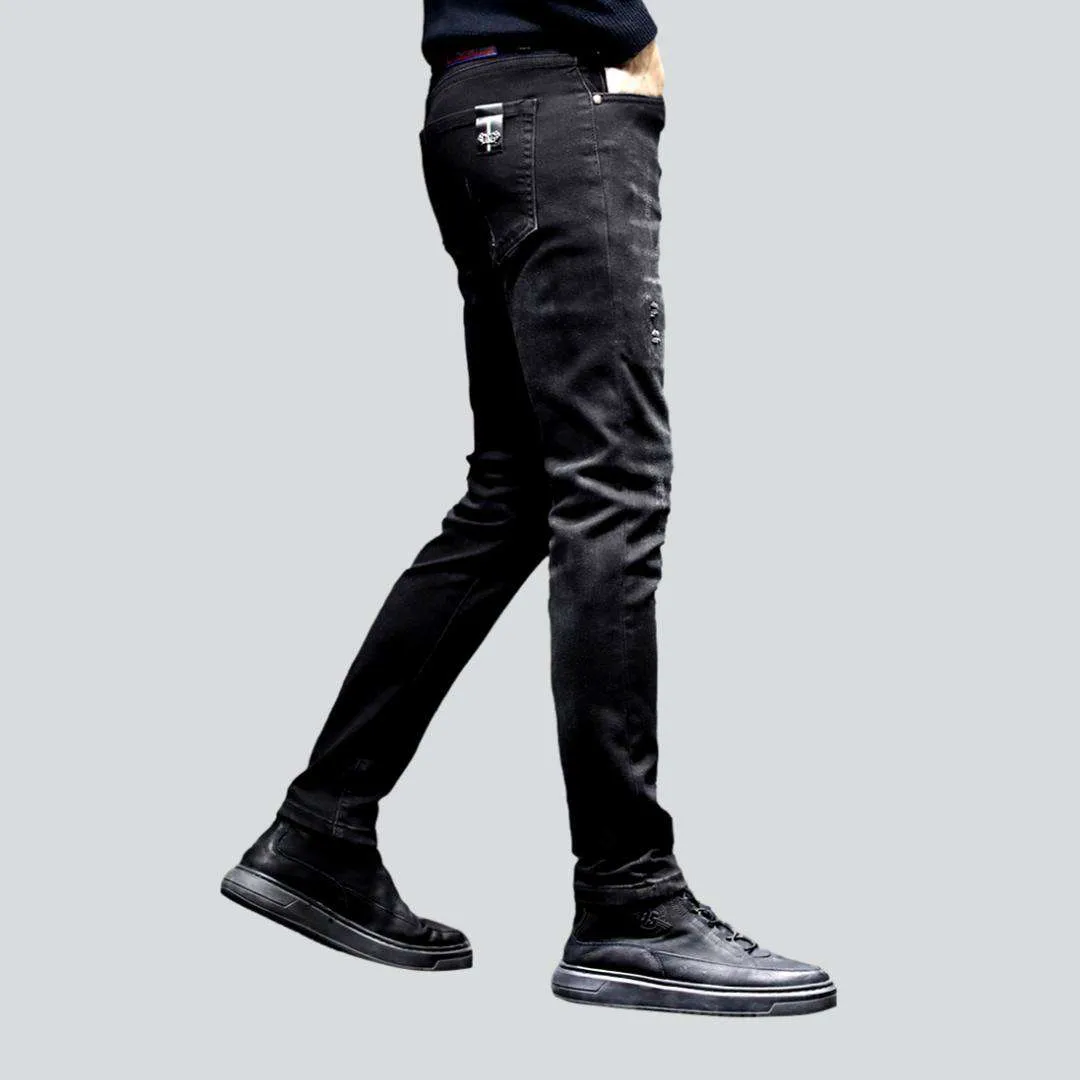 Black embroidered jeans for men