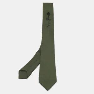 Bottega Veneta Green Needle Print Silk Classic Tie