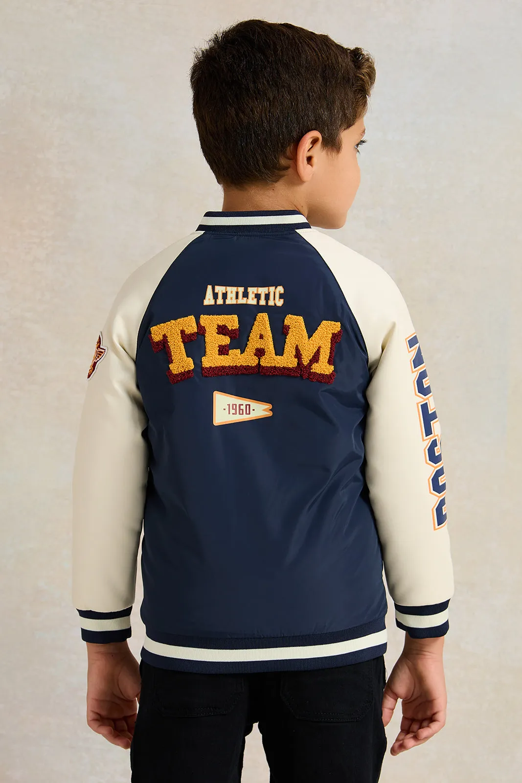 Boys Navy Embellished Bomber Jacket