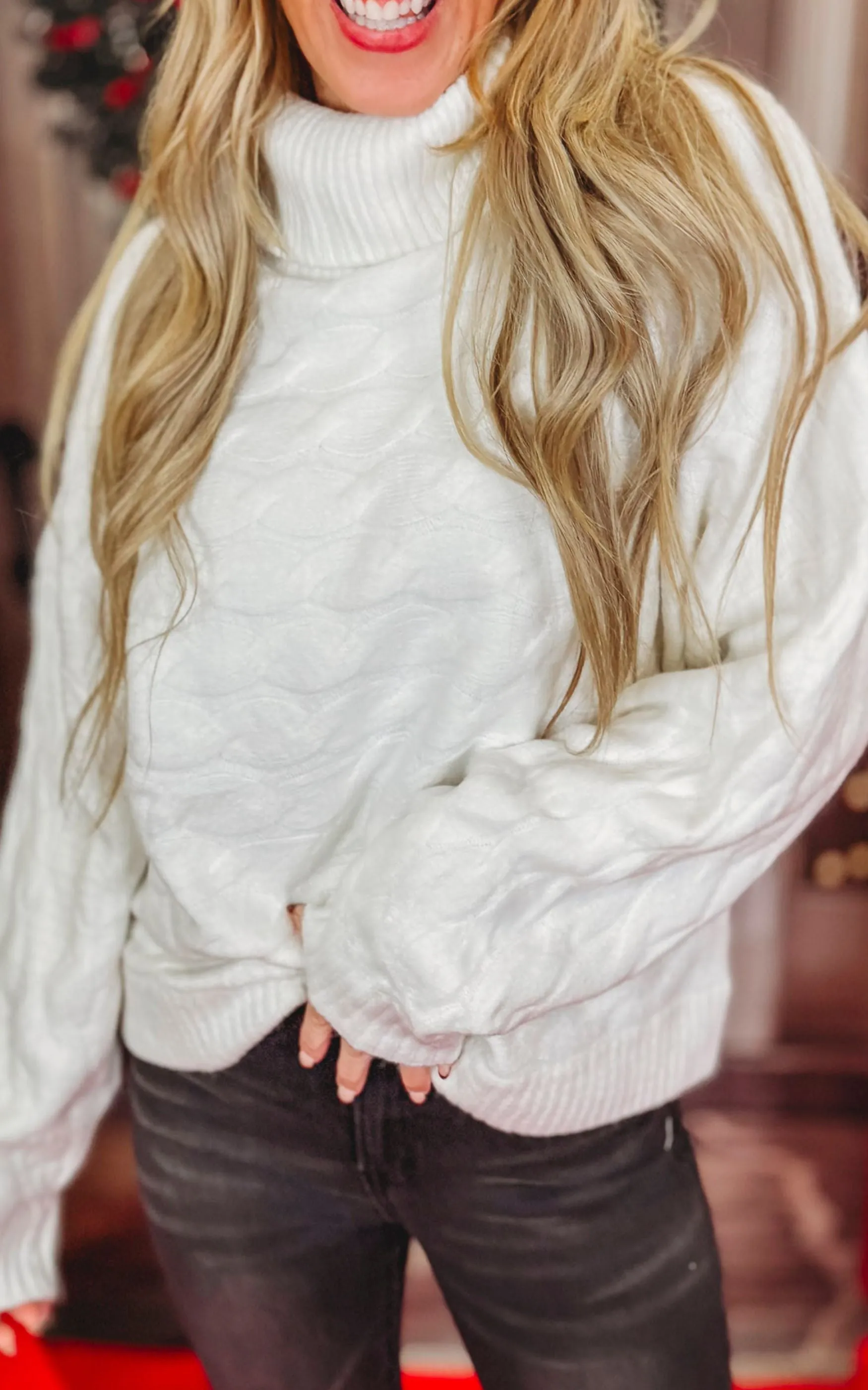 Braid Turtleneck Cropped Sweater