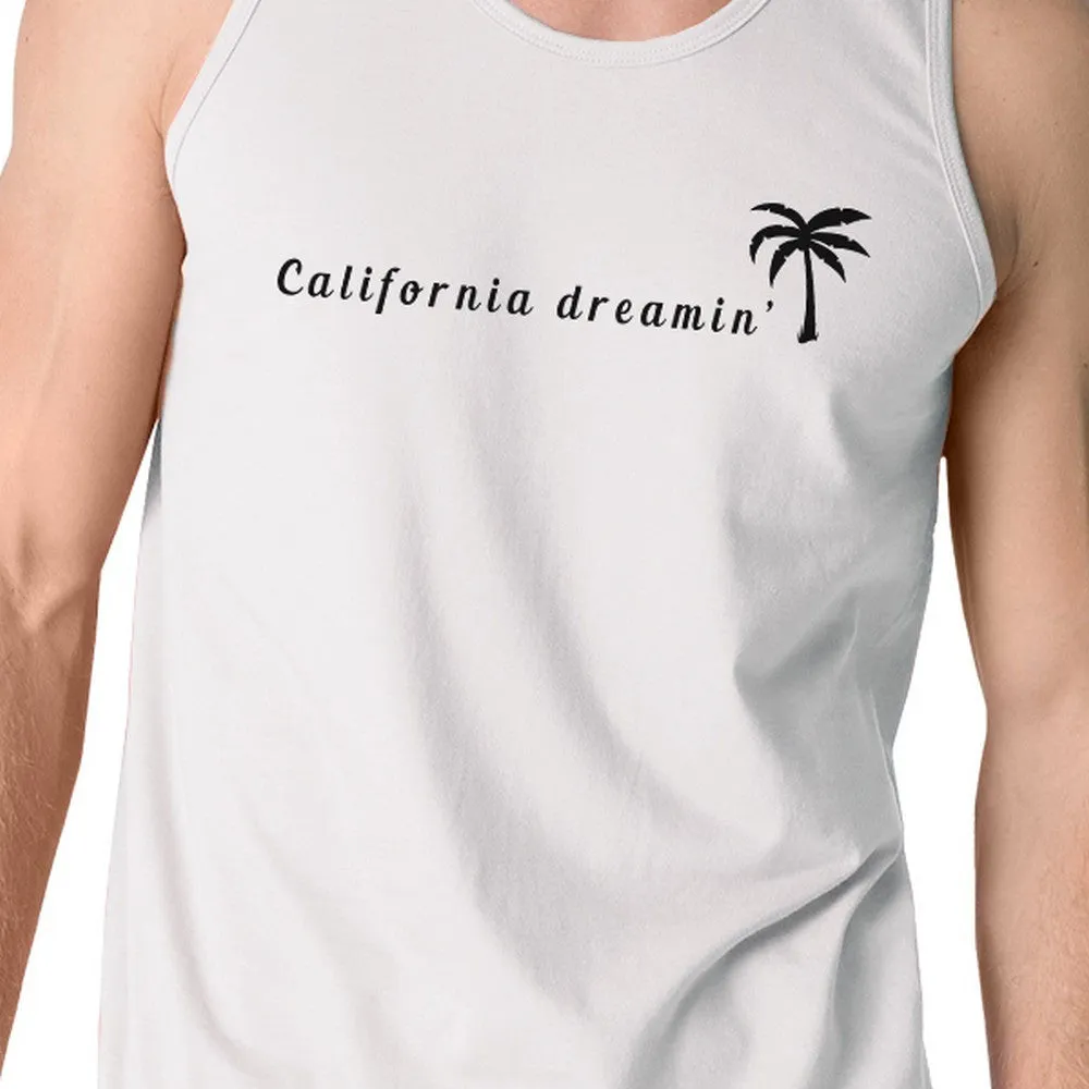 California Dreaming Mens White Tank Top Lightweight Summer Shirt