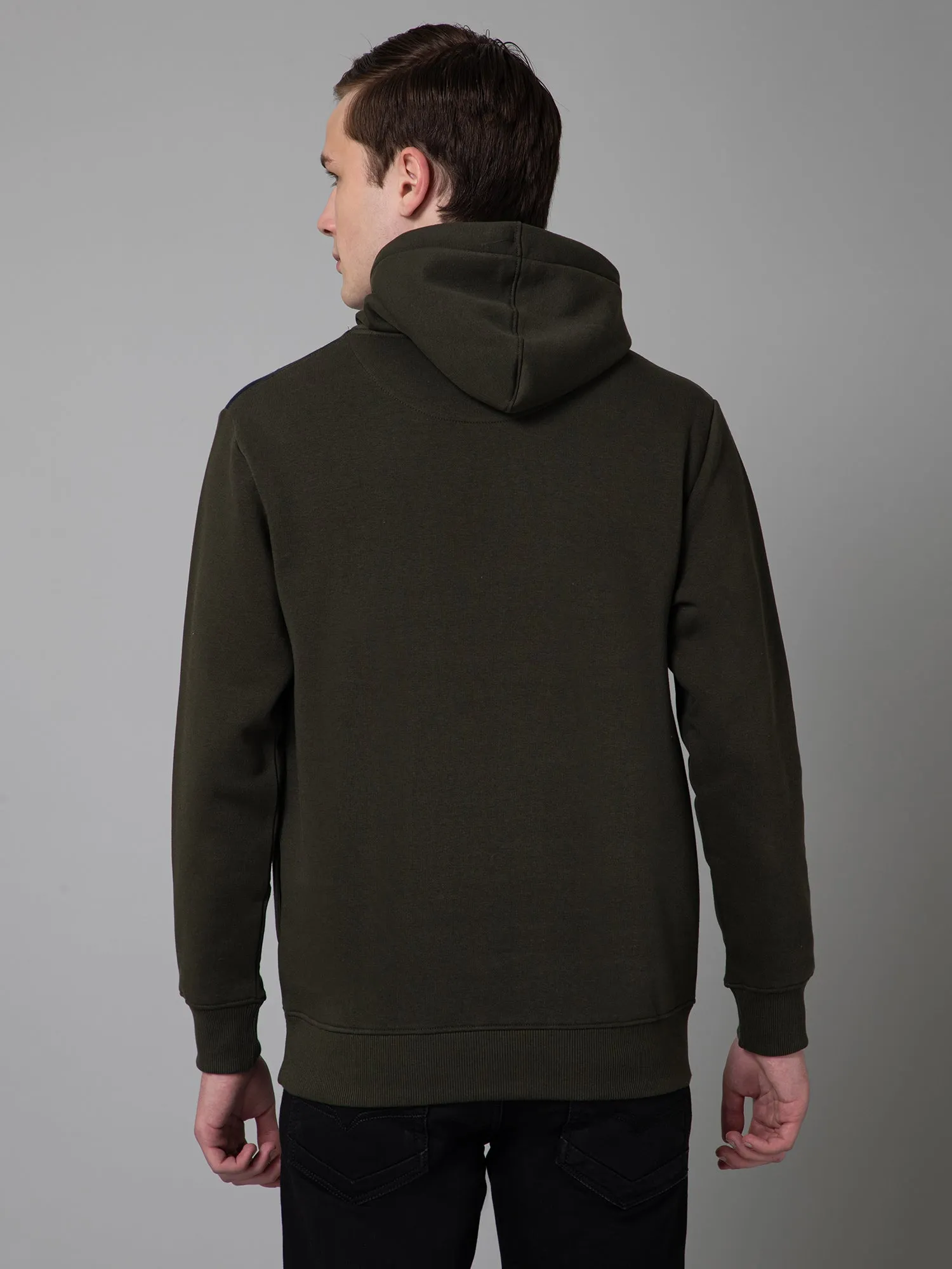 Color Blocked Olive Full Sleeves Hooded Neck Regular Fit Casual Sweatshirt for Men