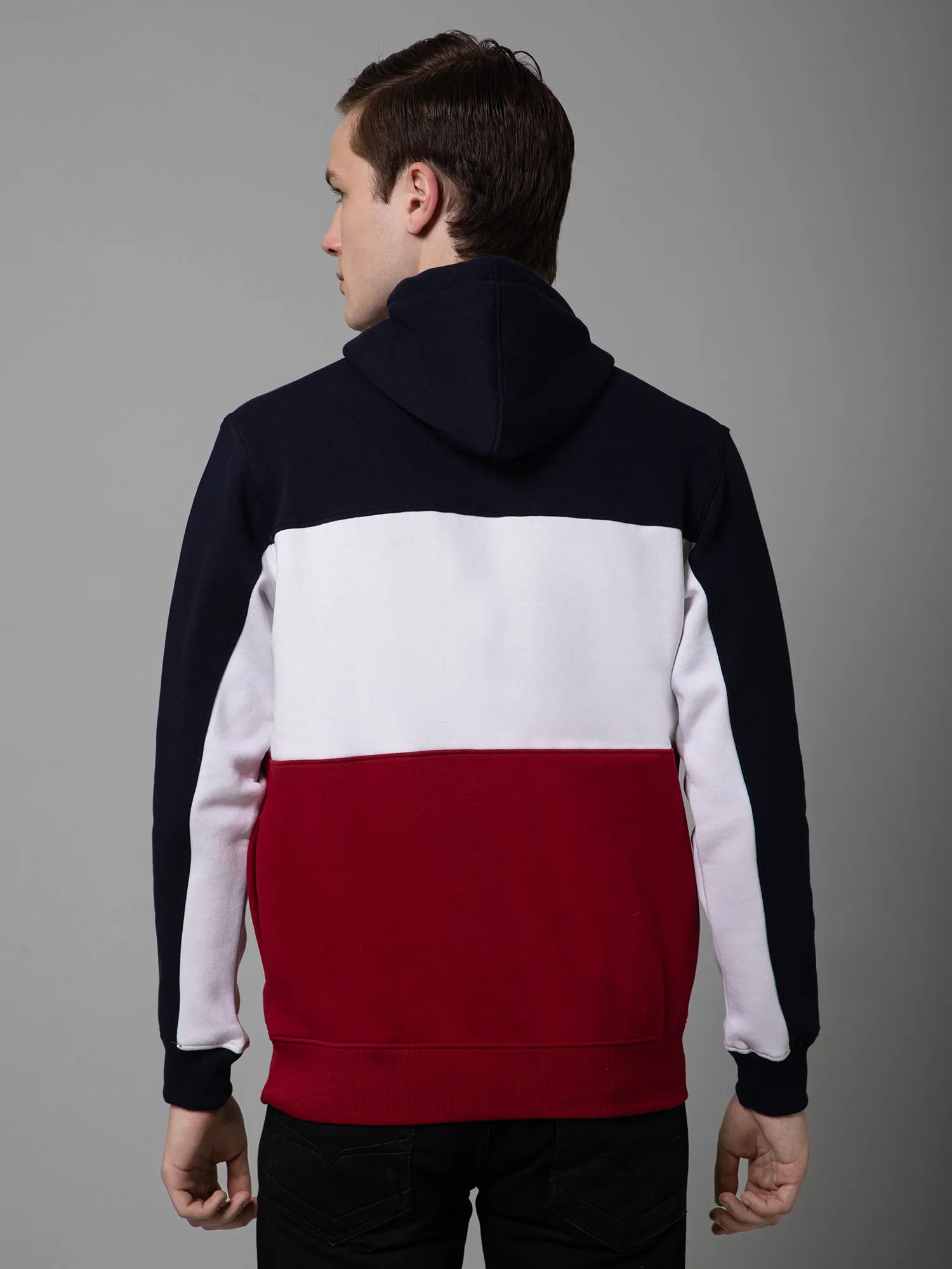 Color-Blocked  Red Full Sleeves Hooded Neck Regular Fit Casual Sweatshirt for Men