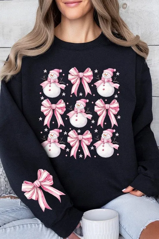 Coquette Bow Pink Snowman Graphic Sweatshirts