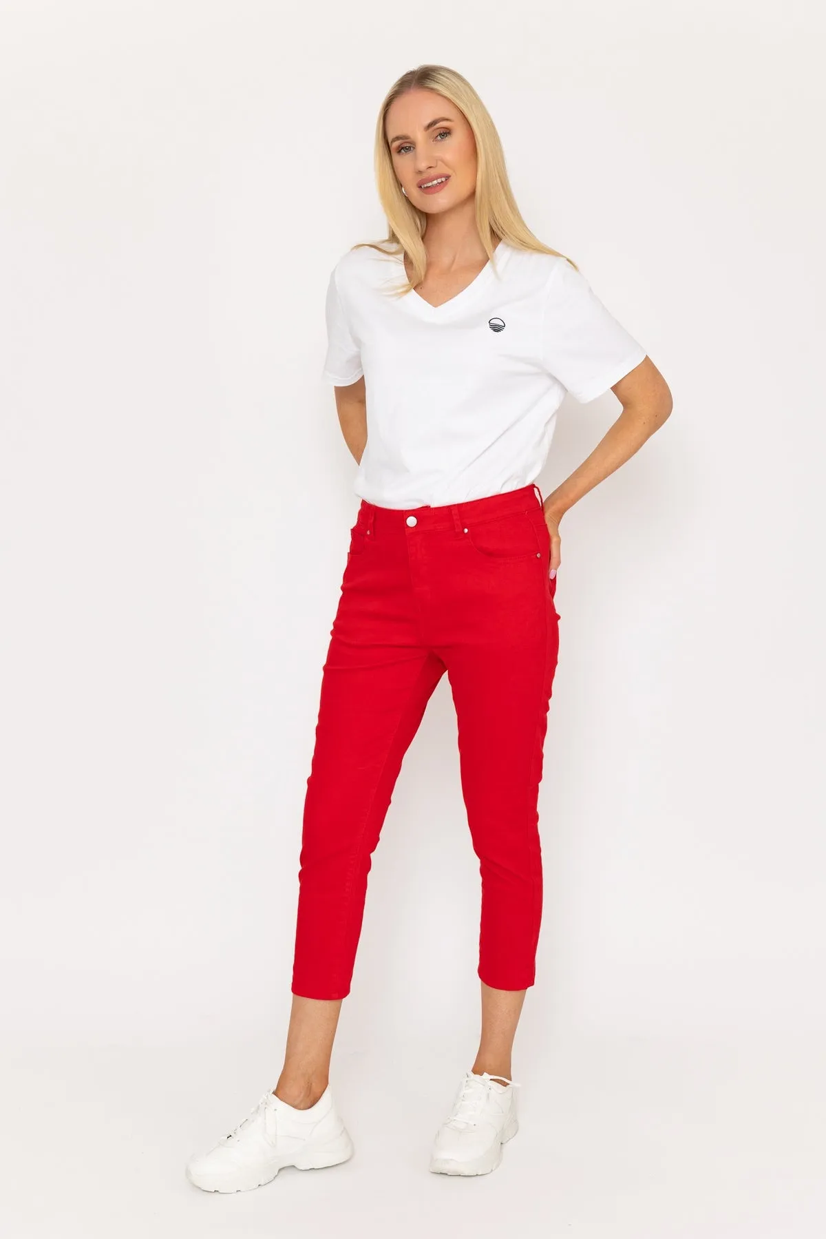 Crop Stretch Jeans in Red