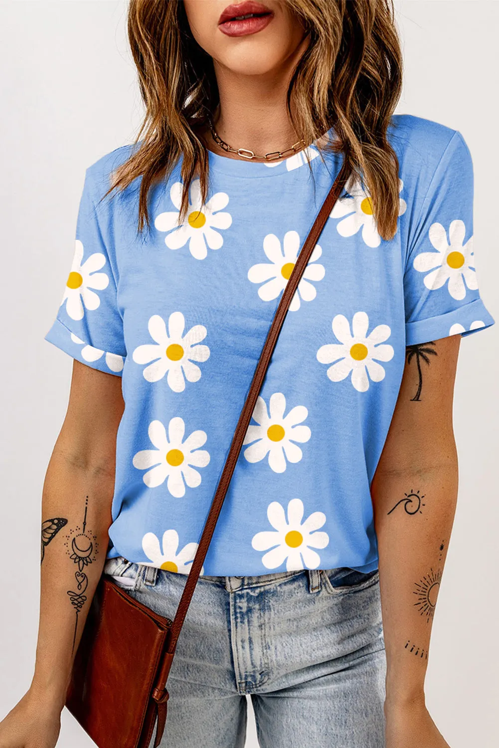 Daisy Printed Crewneck T Shirt