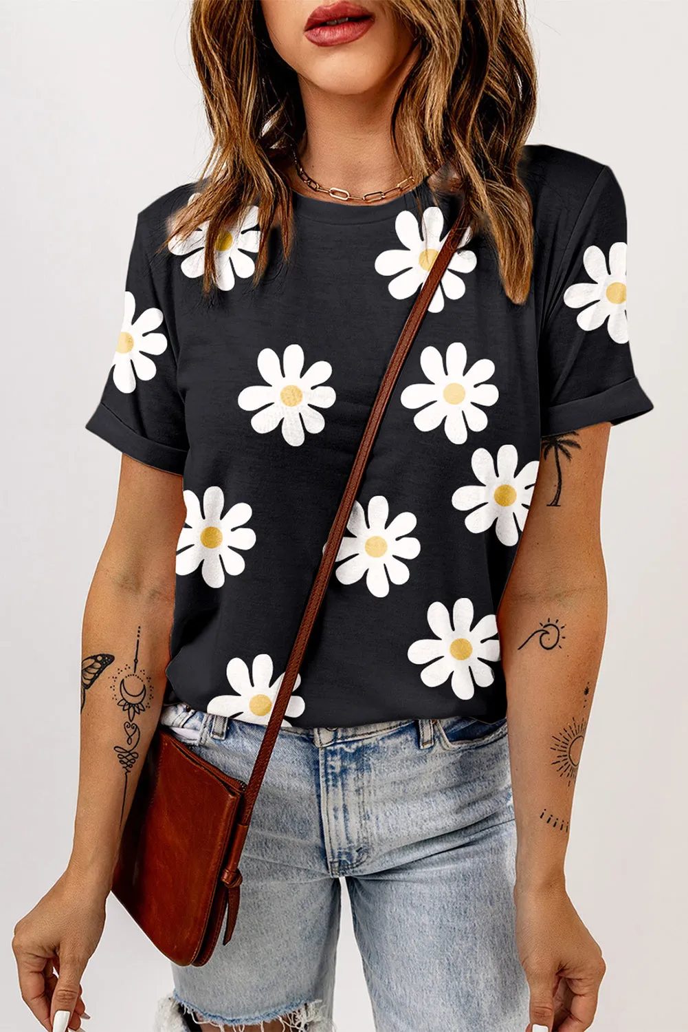 Daisy Printed Crewneck T Shirt