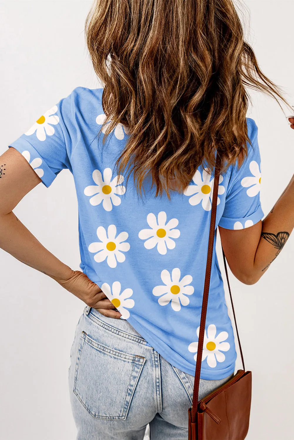 Daisy Printed Crewneck T Shirt