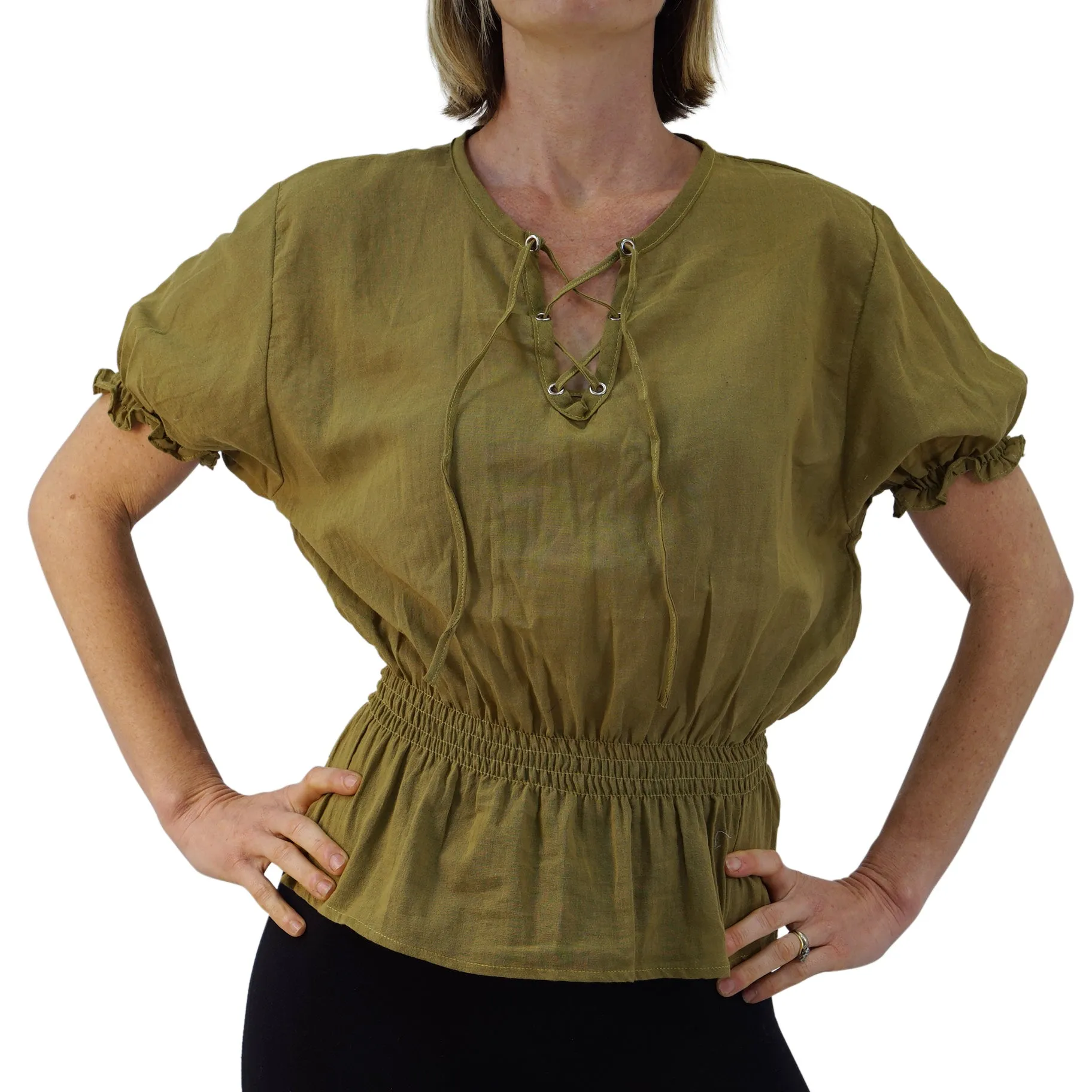 'Dawn' Blouse - Light Fern Green/Mustard