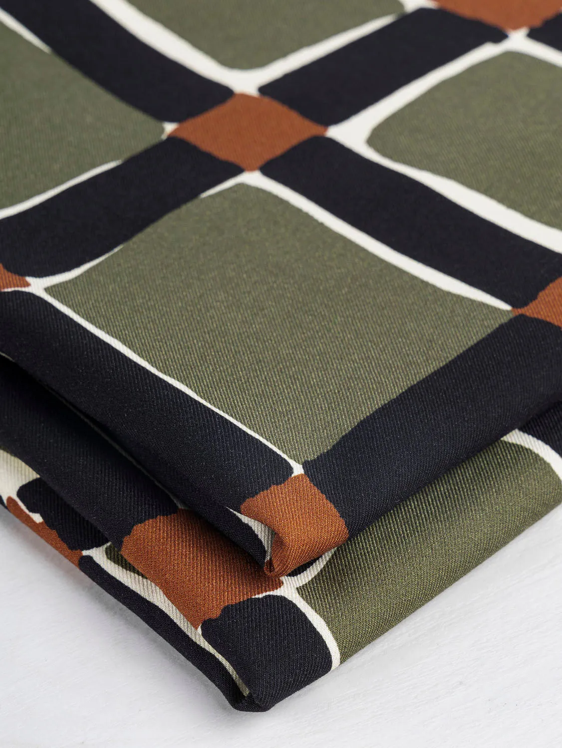 Deconstructed Plaid Viscose Twill - Olive   Black   Rust