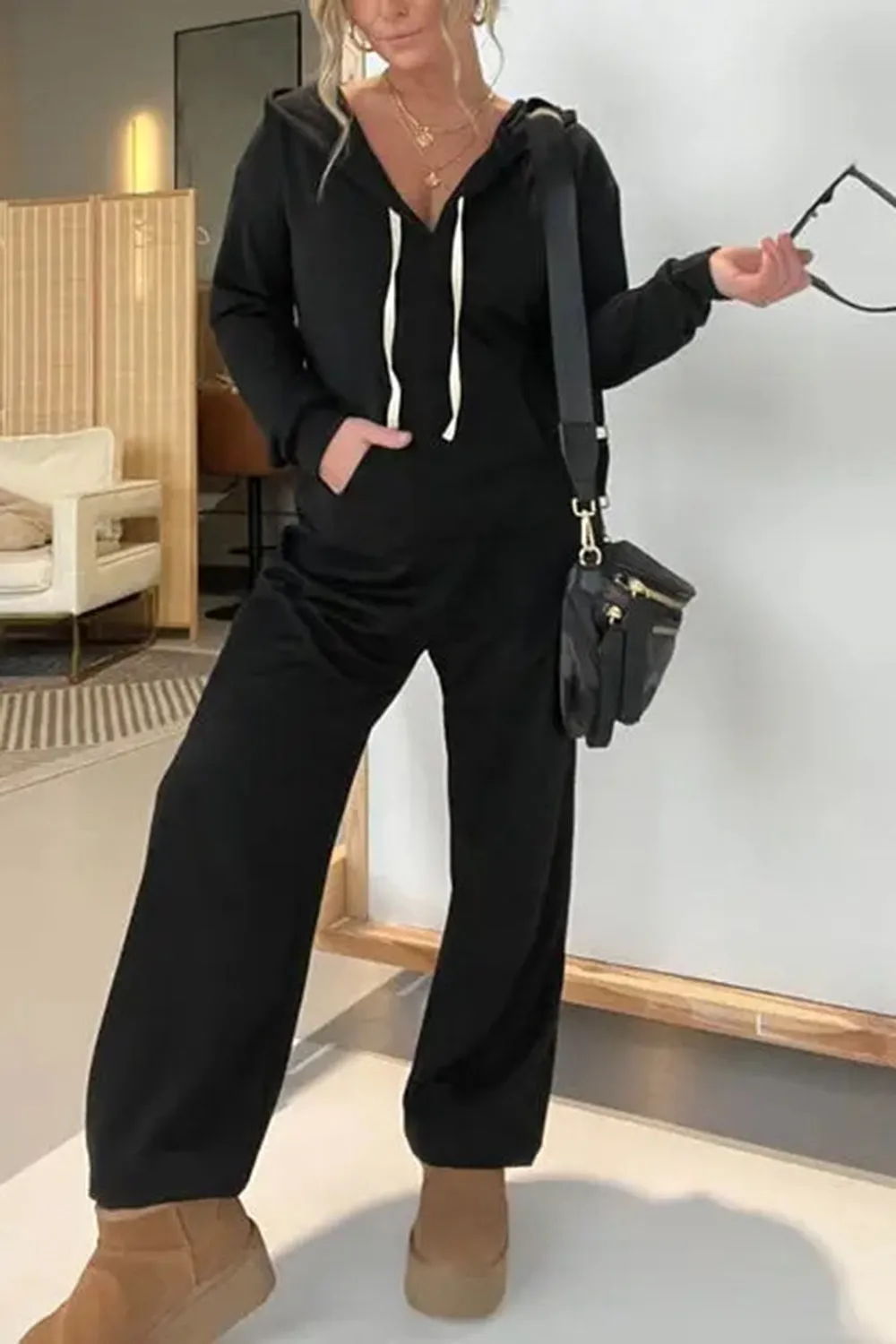 Drawstring Long Sleeve Jumpsuit