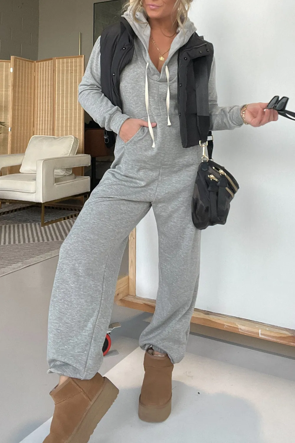 Drawstring Long Sleeve Jumpsuit