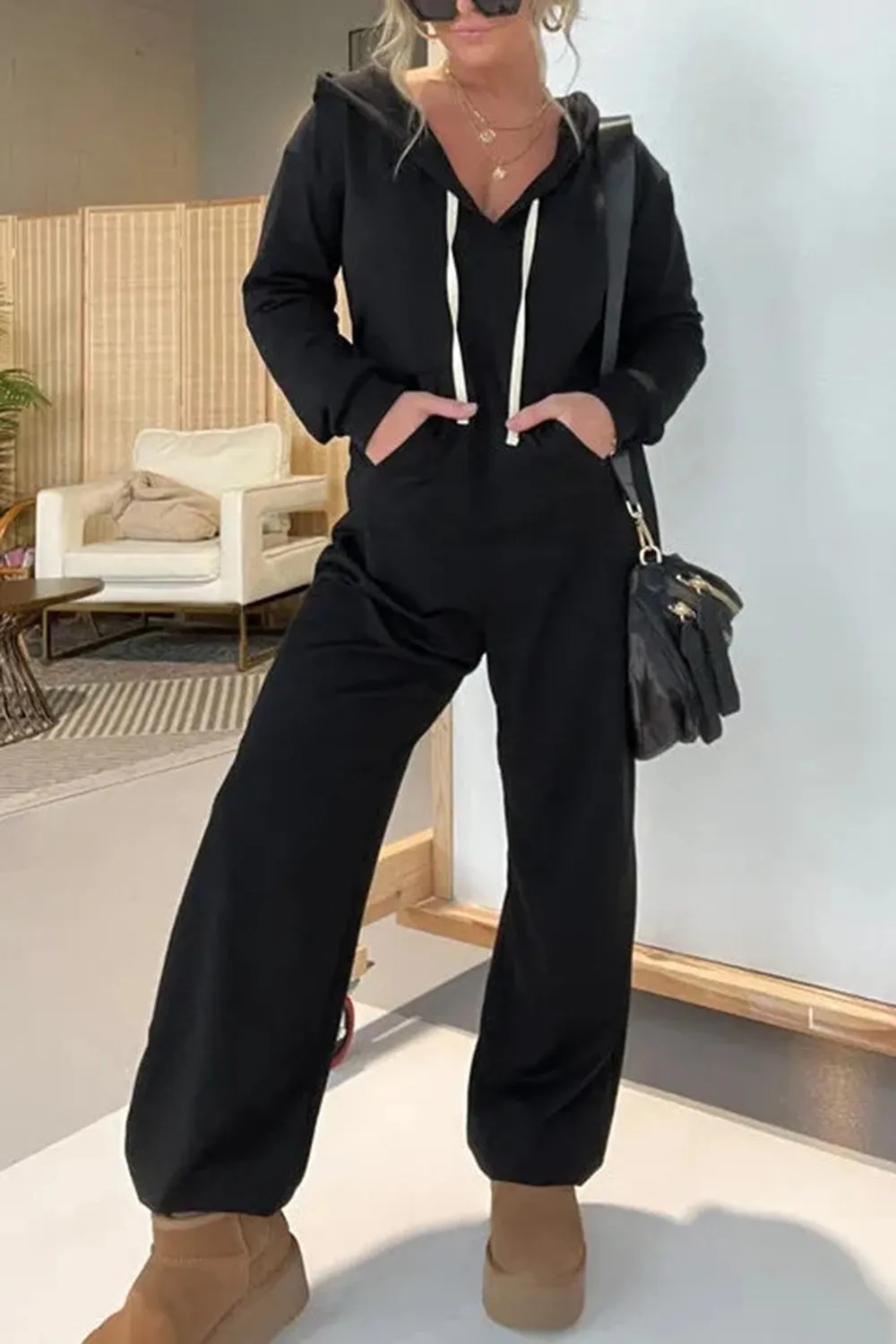 Drawstring Long Sleeve Jumpsuit