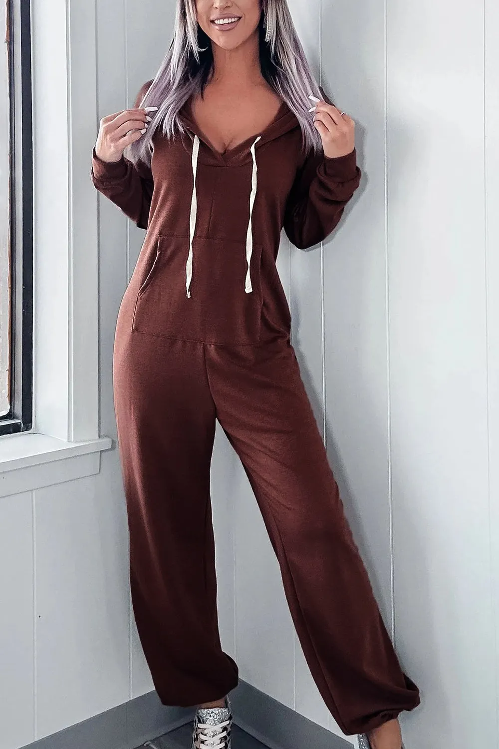 Drawstring Long Sleeve Jumpsuit