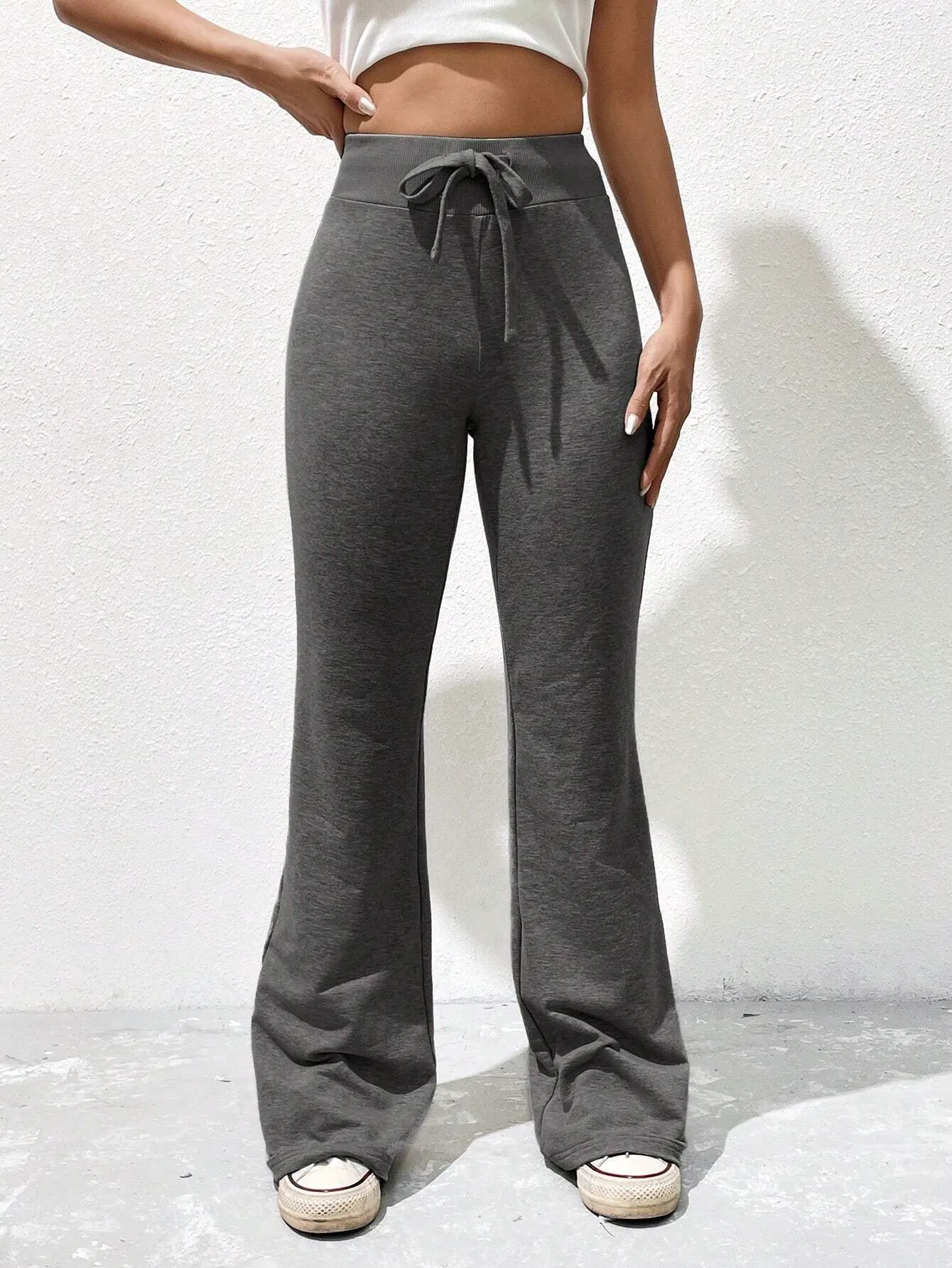 DRAWSTRING WAIST FLARE TROUSER