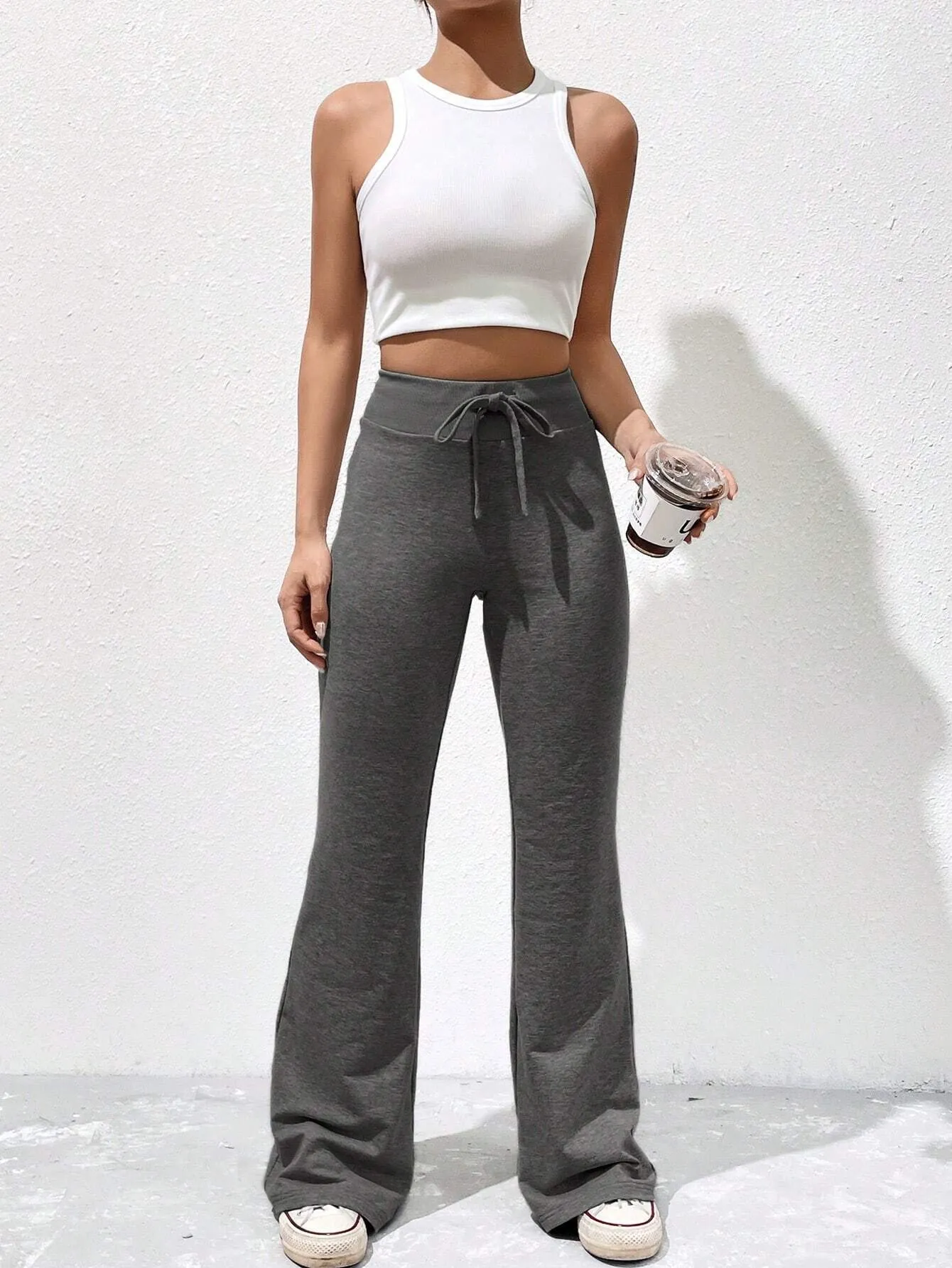 DRAWSTRING WAIST FLARE TROUSER