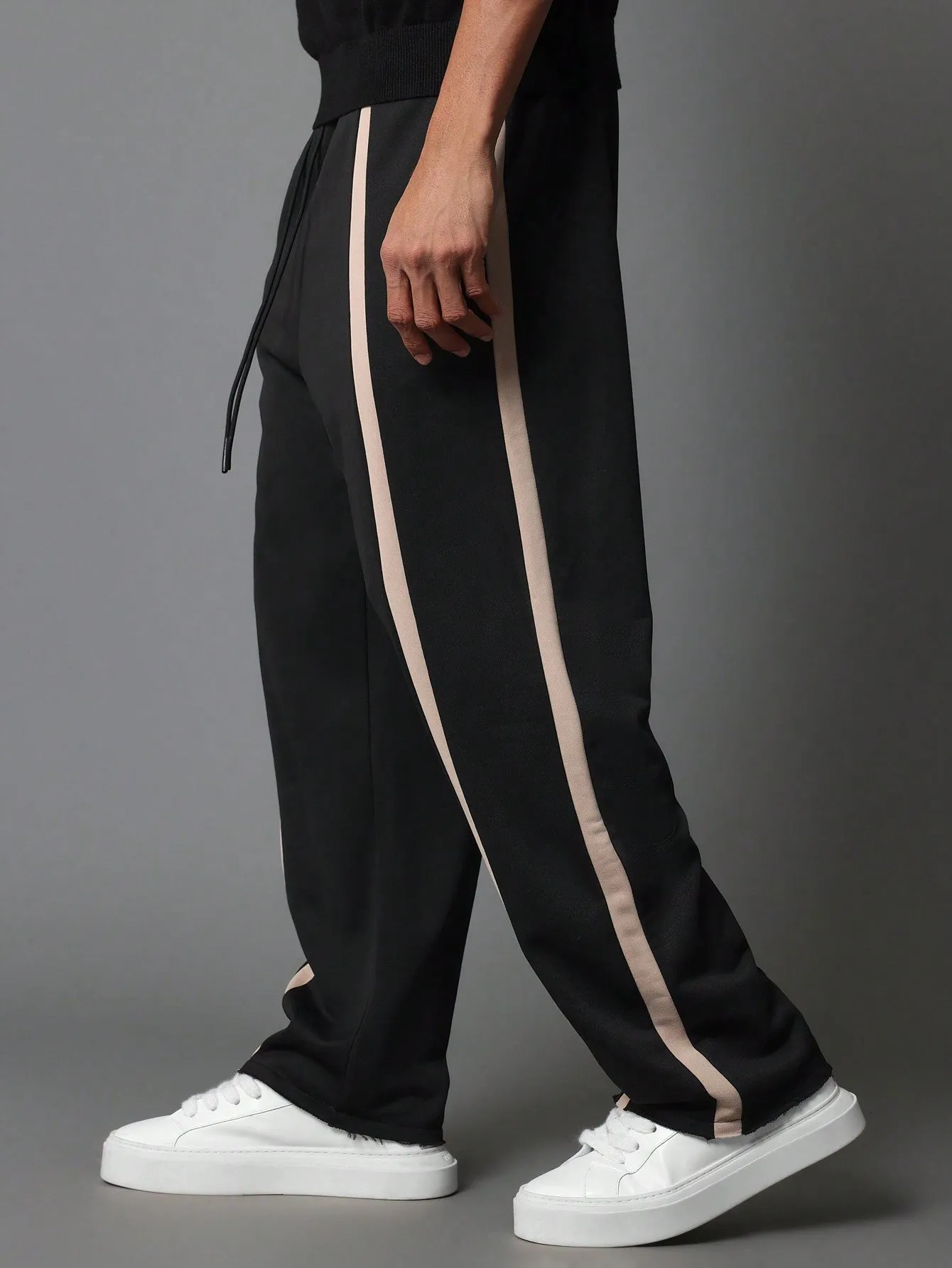 Drop Crotch Raw Edge Sweatpants With Stripe Panels