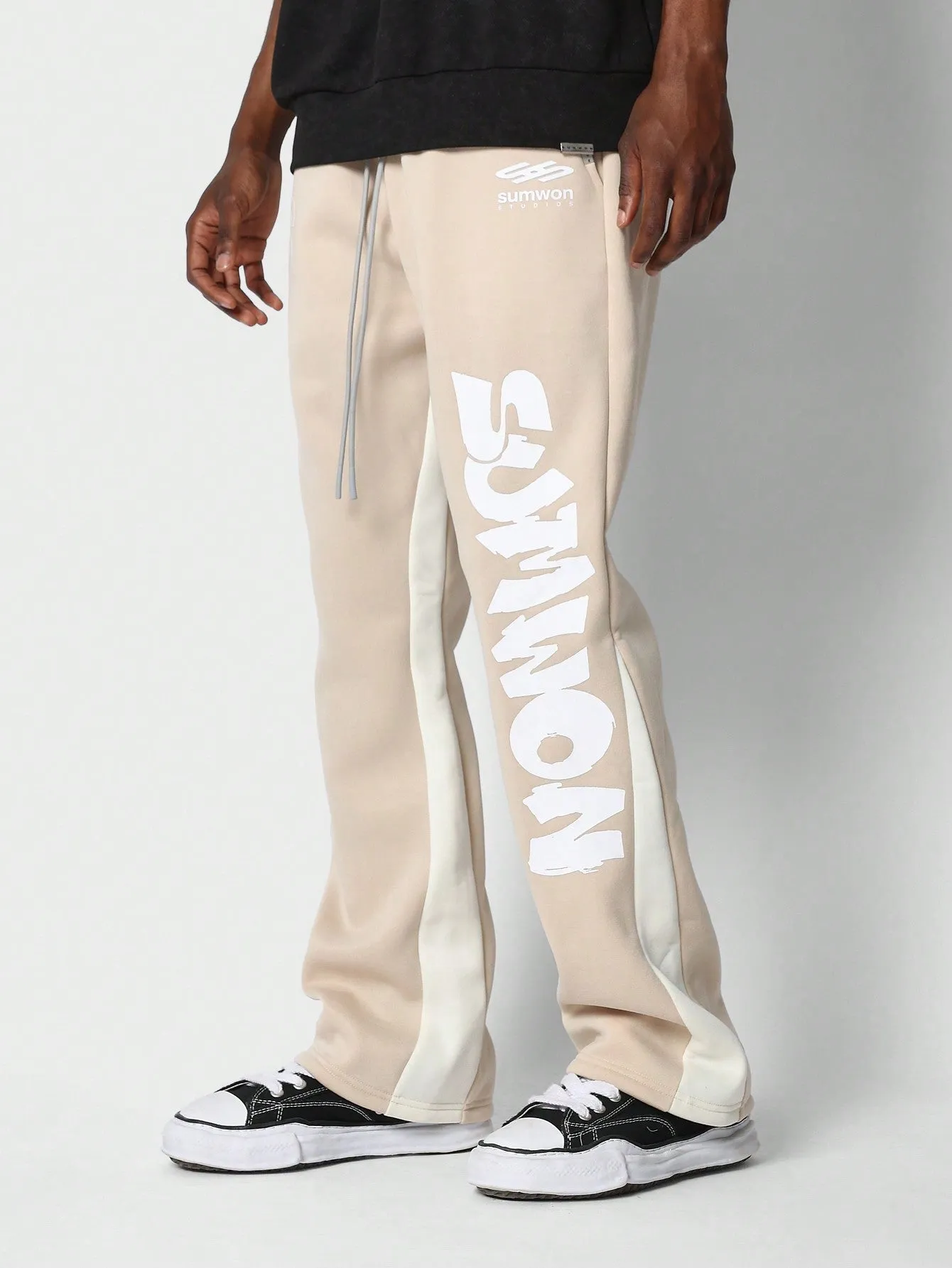 Flare Fit Jogger Pant With Graphic Print And Contrast Panels