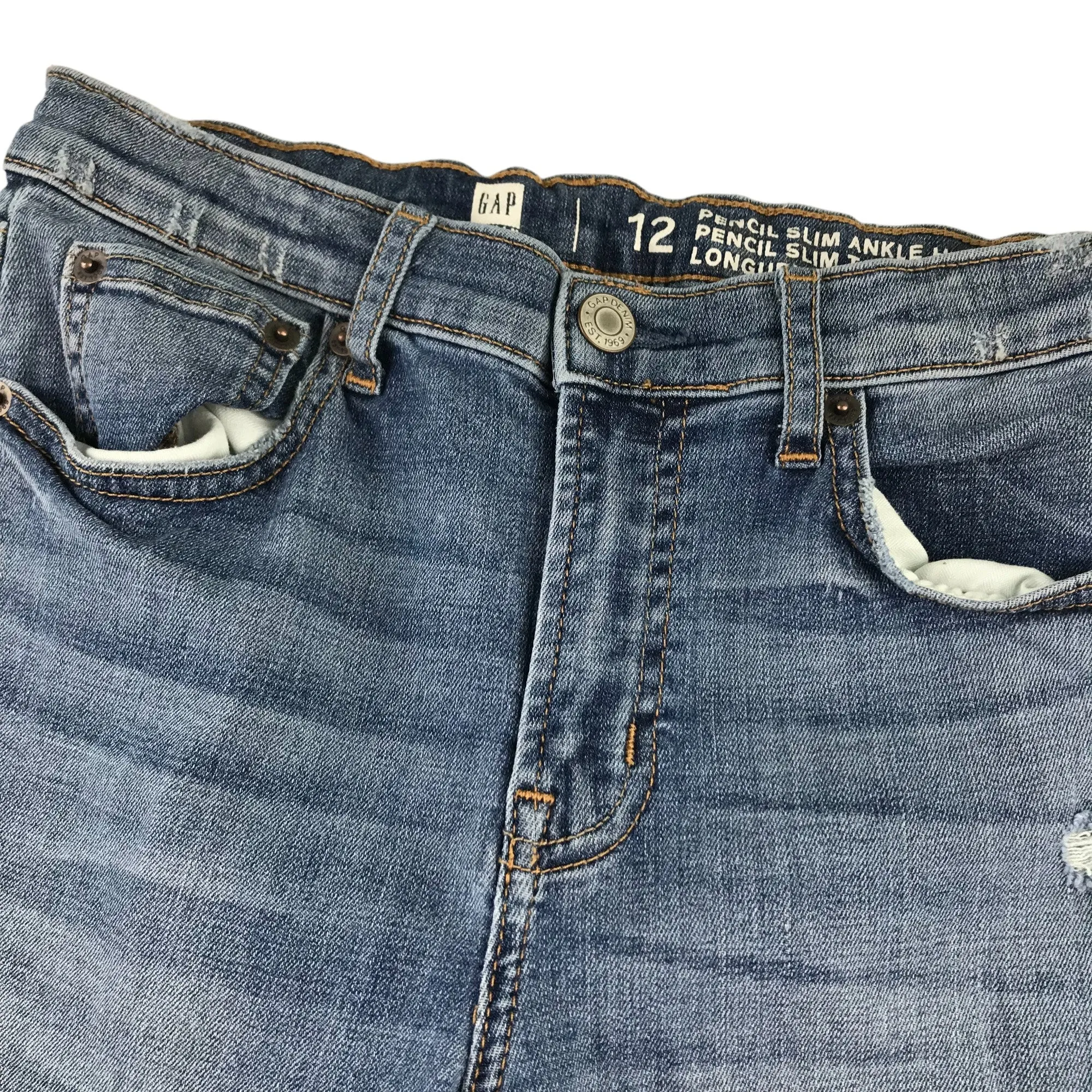 GAP jeans 12 years blue pencil leg worn effect stretchy