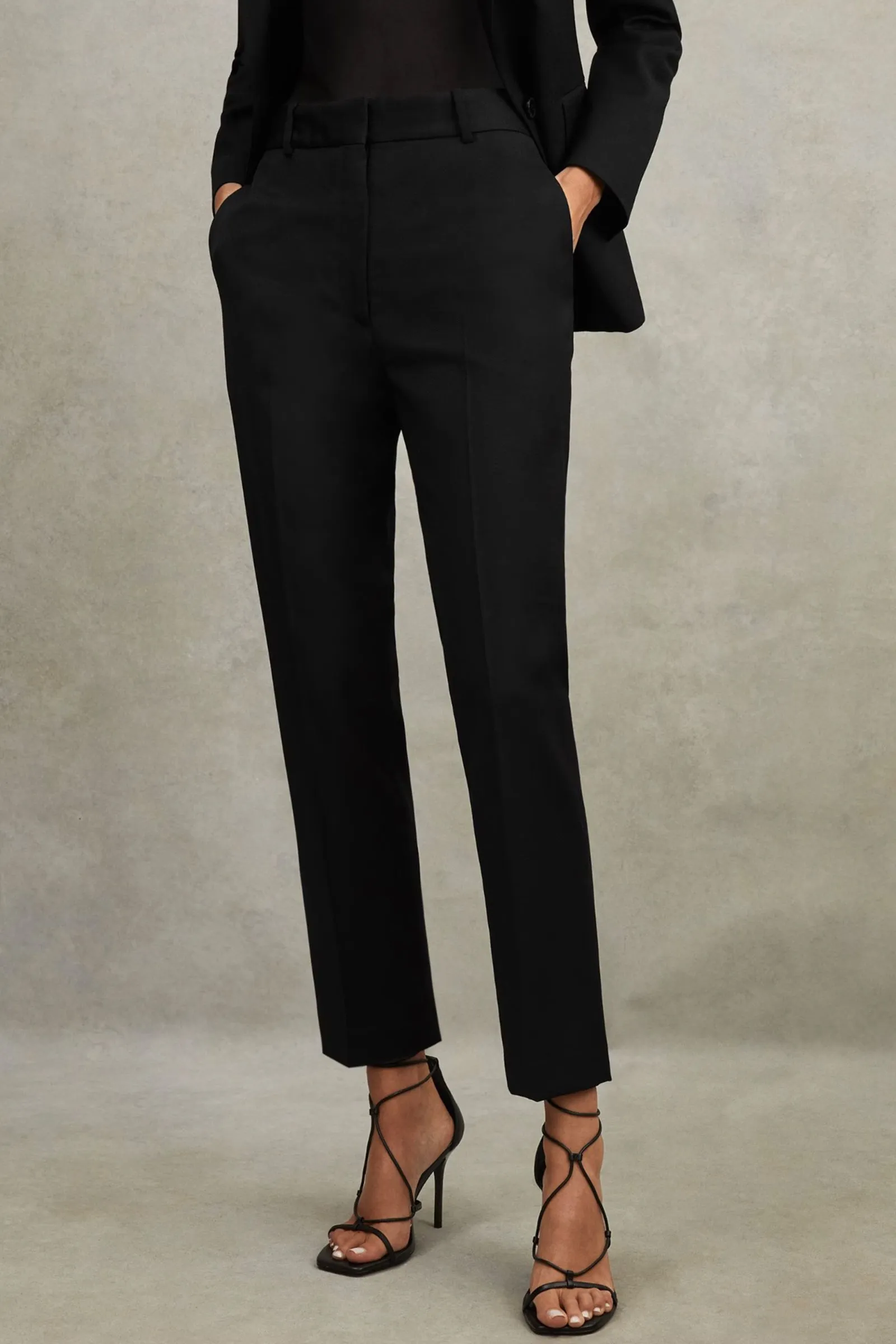 Haisley Wool Blend Tapered Suit Trousers in Black