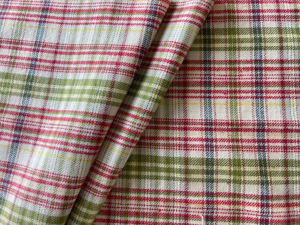 High-End Kiwi, Lemon & Cherry Plaid Brushed Cotton Shirting (Made in Italy)