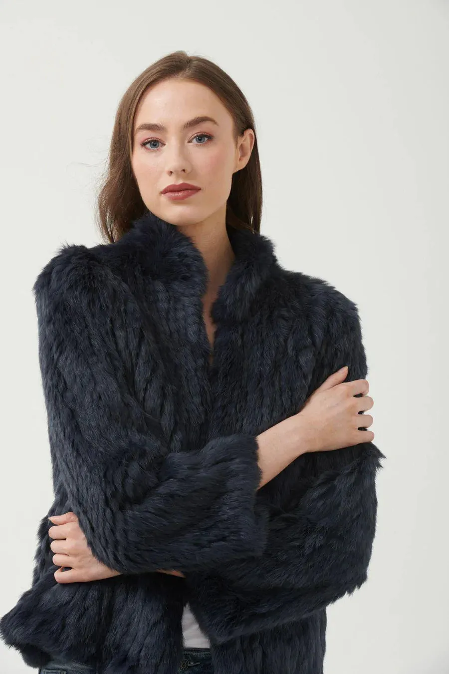 High neck fur jacket by 365 Days - Navy