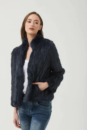 High neck fur jacket by 365 Days - Navy