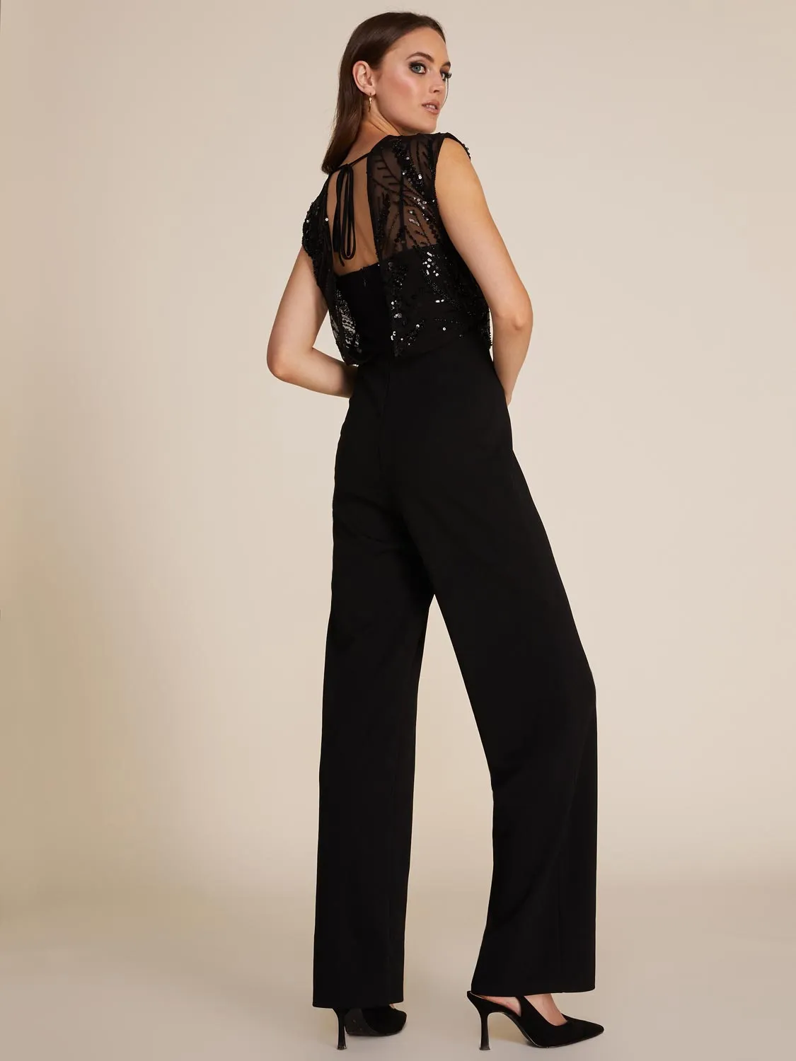 Illusion Sequin Top Straight Leg Jumpsuit