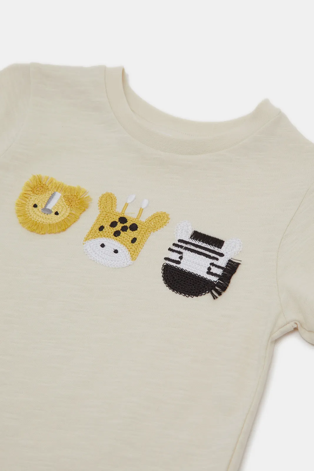 Infant Boys Cream Animal Applique Slub T-Shirt