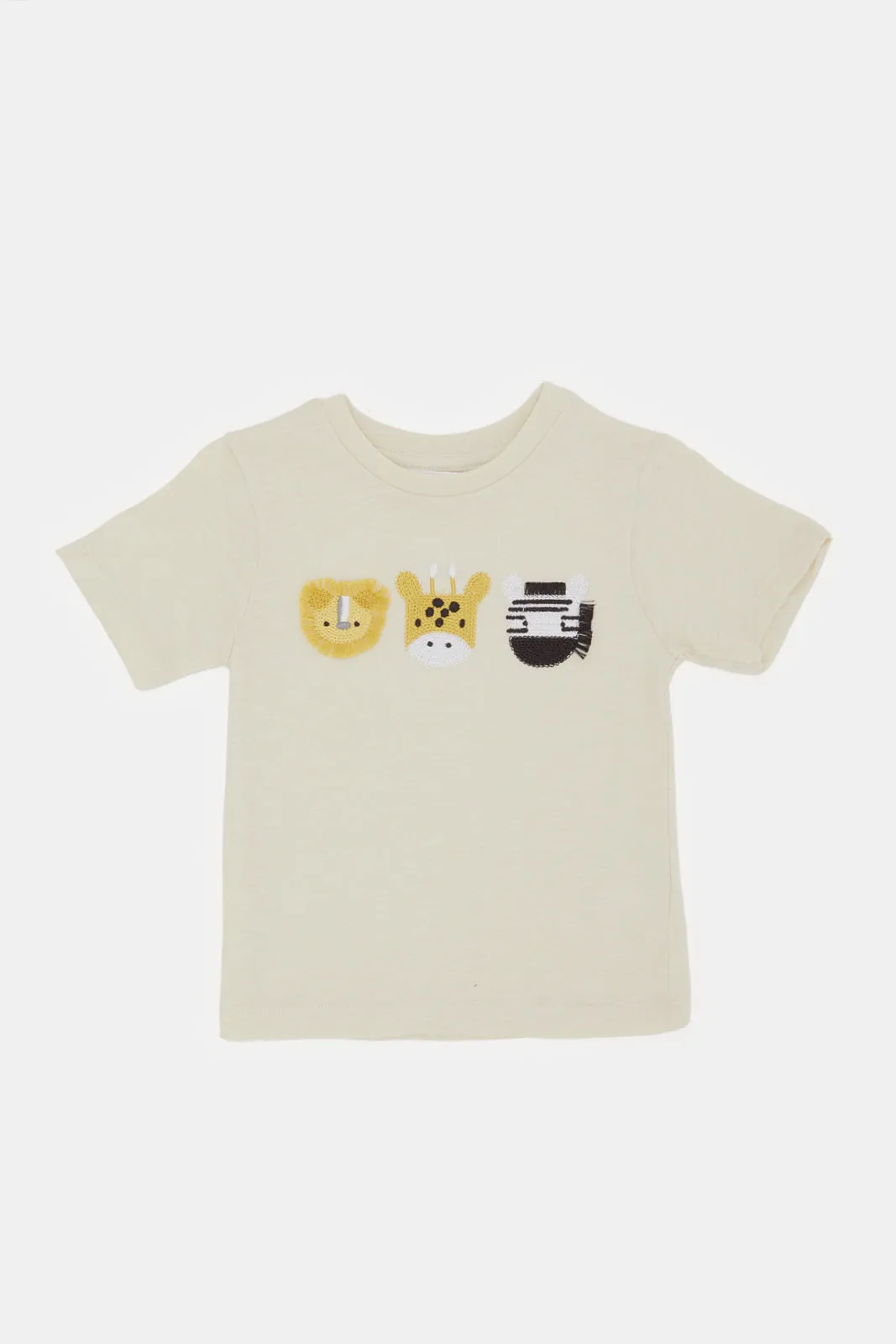 Infant Boys Cream Animal Applique Slub T-Shirt