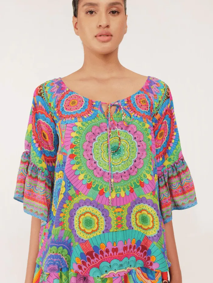 Inoa Roma Kentia Bright Multi Print Top With Crystals