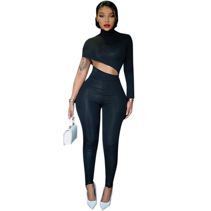 Irregular navel-baring jumpsuit