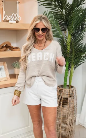 Khaki Beach Lightweight V-Neck Sweater