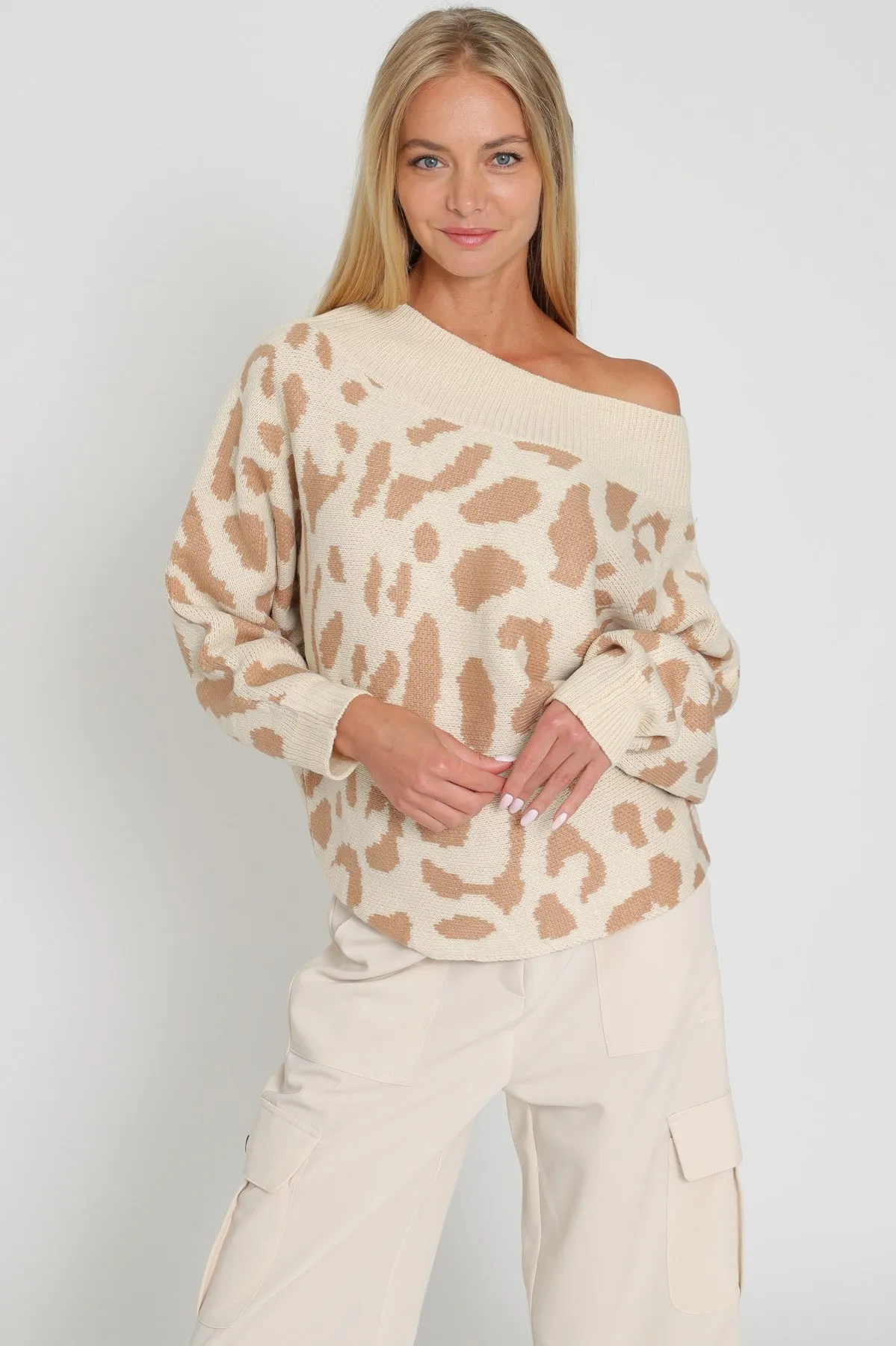 Leopard Off Shoulder Sweater Top