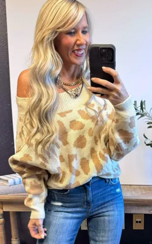 Leopard Off Shoulder Sweater Top