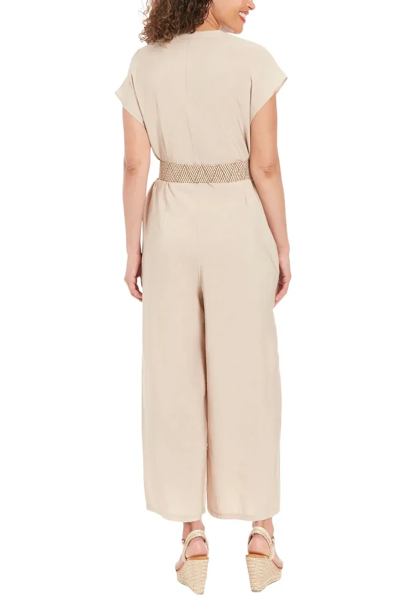 London Times Belted Wide Leg With Side Pockets Jumpsuit