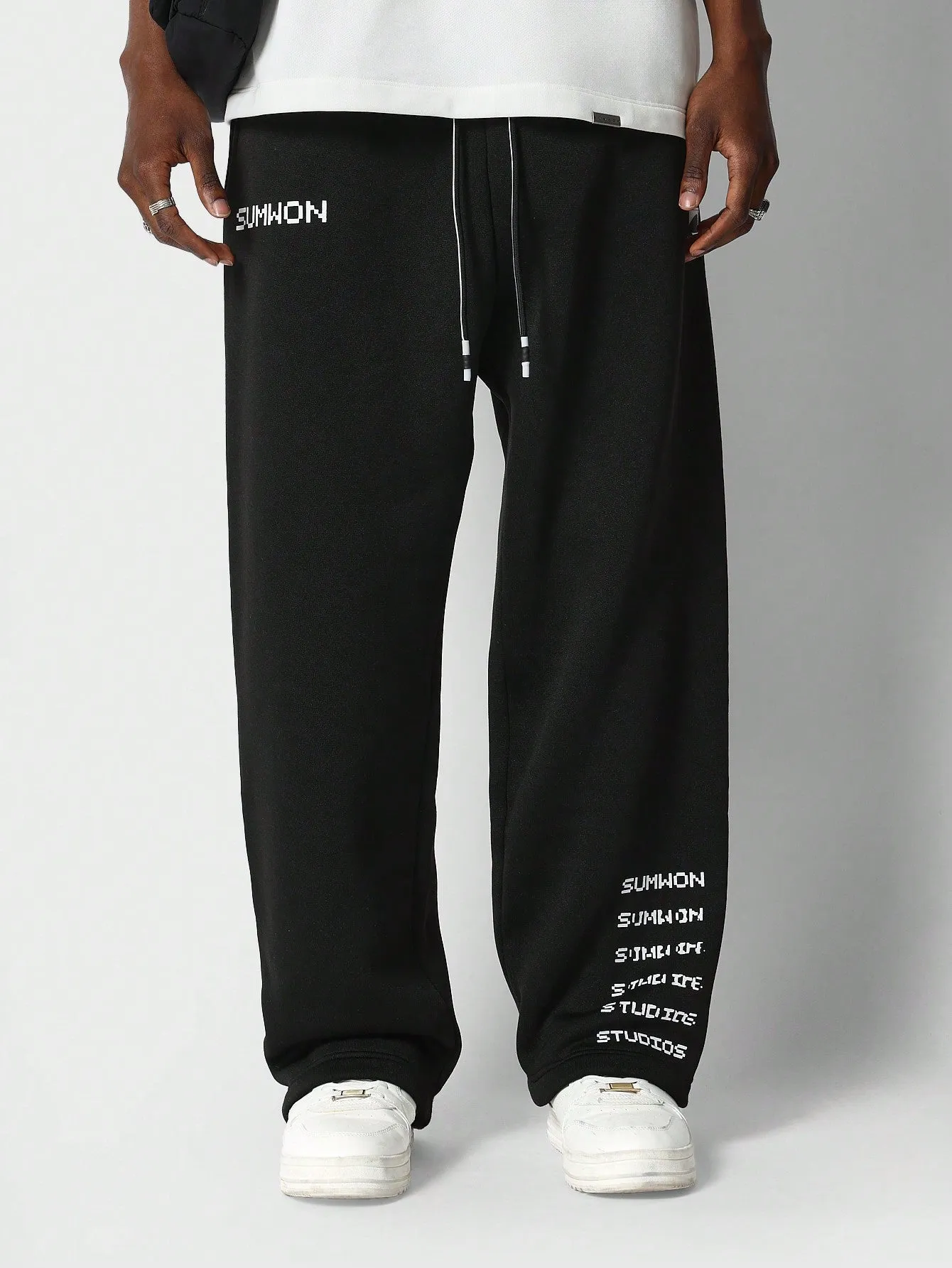 Loose Fit Baggy Drop Crotch Jogger Pants With Front Pixel Graphic