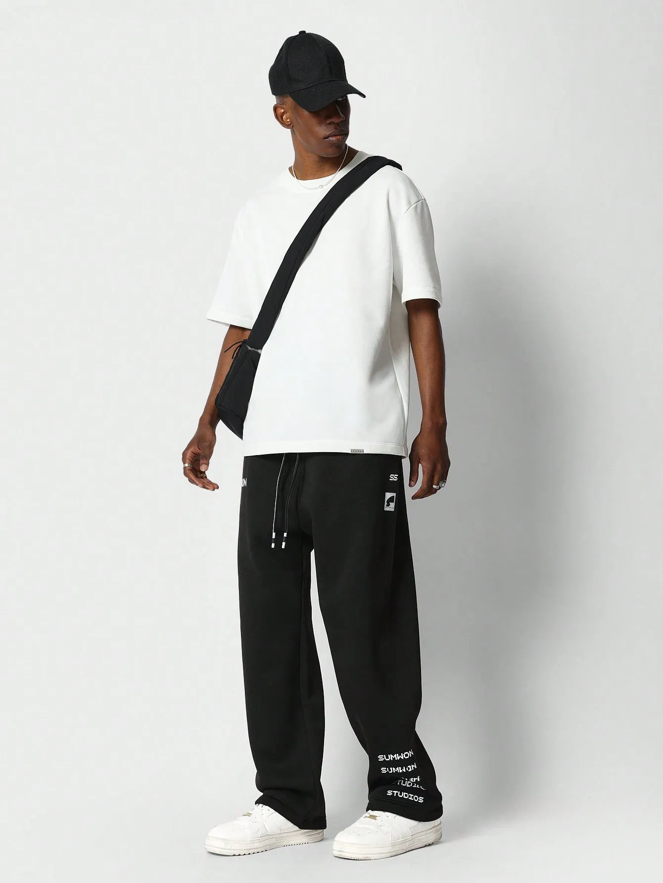 Loose Fit Baggy Drop Crotch Jogger Pants With Front Pixel Graphic