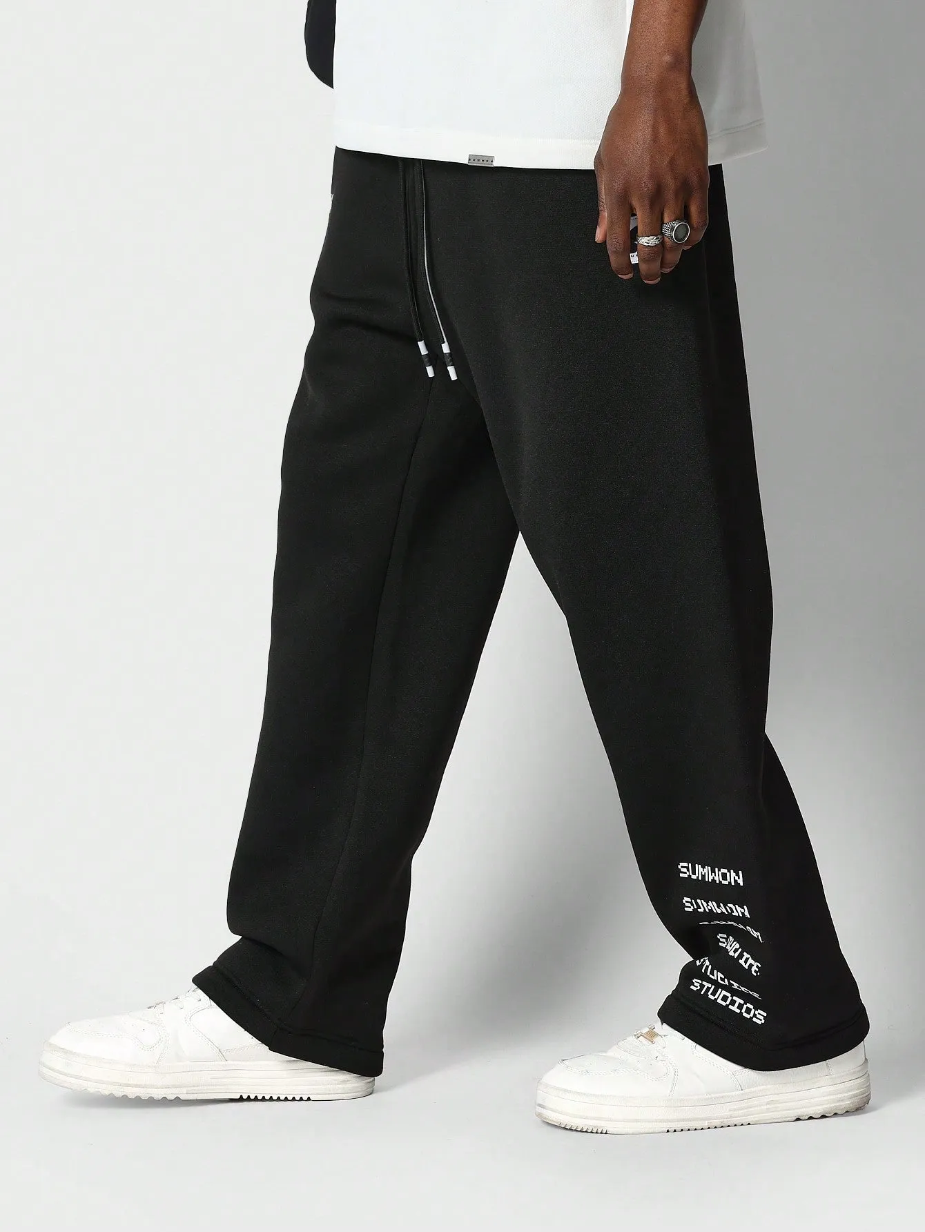 Loose Fit Baggy Drop Crotch Jogger Pants With Front Pixel Graphic